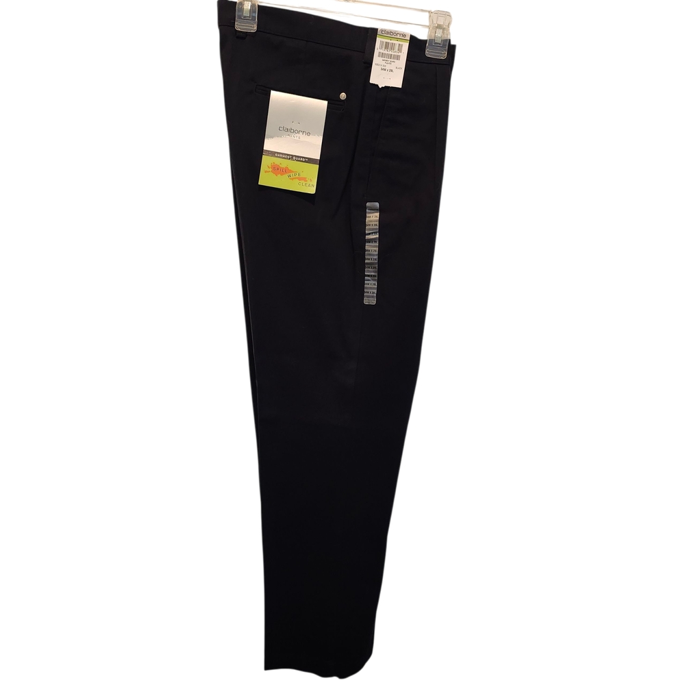 NWT Claiborne Mens Black Pants Chinos 100% Cotton Sz 34x29